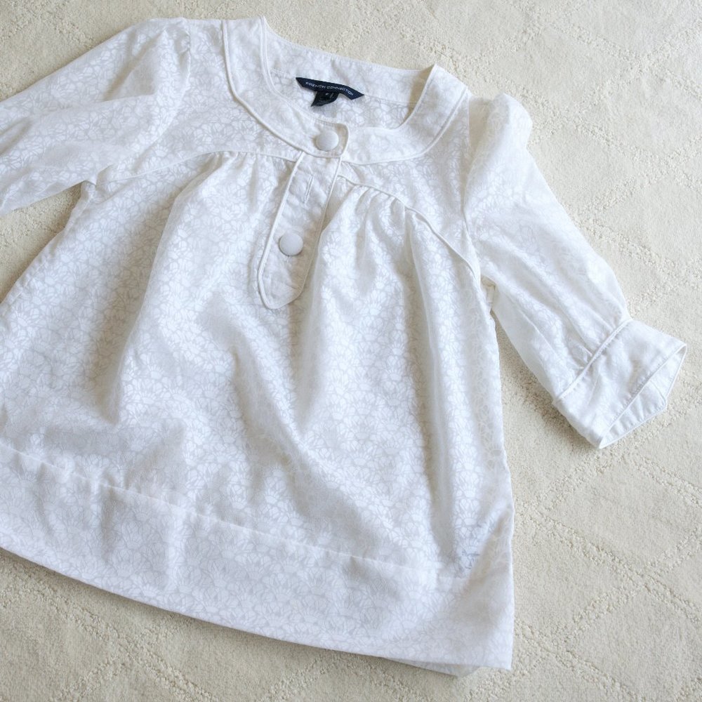 French Connection White Sheer Textured Blouse